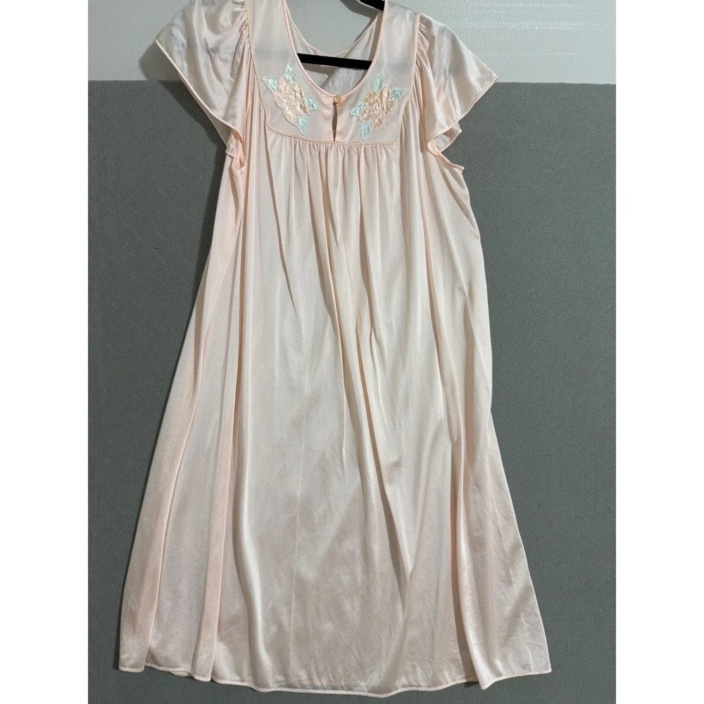 Shadowline‎ Vintage Peach Nylon Nightgown Flutter Sleeve S Coquette Balletcore